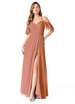 Azazie Dakota Bridesmaid Dresses MAI TAI A-Line V-Neck Pleated Chiffon Dress image2