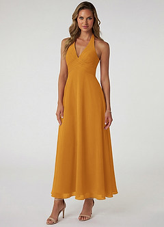 Azazie Tessie Jurken voor bruidsmeisjes Jurk van Chiffon met A-Lijn Geplooid Boterbabbelaar image1