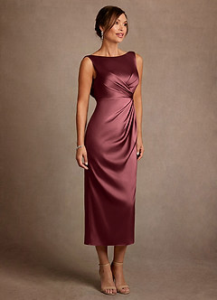 Azazie Mazhe Mother of the Bride Dresses Merlot A-Line Pleated Stretch Satin Dress image4