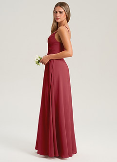 Azazie Terese Bridesmaid Dresses Pomegranate A-Line Pleated Chiffon Dress image4