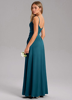 Azazie Azuree Bridesmaid Dresses Ink Blue A-Line Pleated Stretch Satin Dress image7