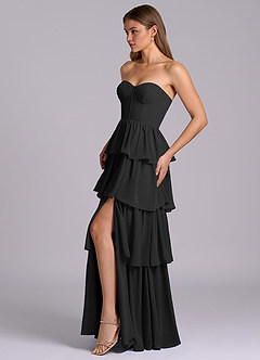 Azazie Faye Bridesmaid Dresses Black A-Line Sweetheart Neckline Chiffon Dress image3