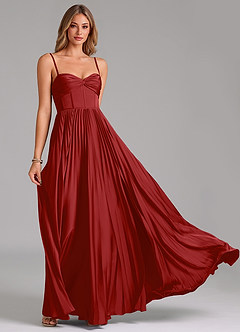 Azazie Tyla Brautjungfernkleider A-Linie Herzausschnitt Stretch-Satin Kleid Granatapfelrot image5