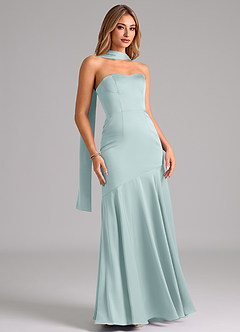Azazie Shiloh Bridesmaid Dresses Mist Mermaid Strapless Stretch Satin Convertible Dress image3