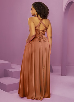 Barbie ♥ Azazie Bridesmaid Dresses Copper A-Line with Pockets Stretch Satin Dress image7