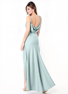 Azazie Alaija Bridesmaid Dresses Sea Glass Mermaid Side Slit Stretch Satin Dress image1
