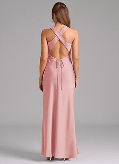 Azazie Evadne Bridesmaid Dresses Powder Pink Sheath Pleated Stretch Satin Dress image2