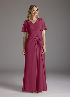 Azazie Morning Glory Mother of the Bride Dresses Mulberry A-Line V-Neck Ruched Chiffon Dress image1