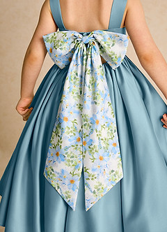 Azazie Doodlebug Flower Girl Dresses Moody Blue A-Line Bow Matte Satin Dress image5