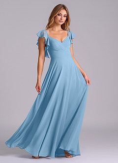 Azazie Leilani Bridesmaid Dresses Steel Blue A-Line Pleated Chiffon Dress image3