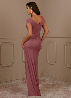 Azazie Roya Mother of the Bride Dresses Desert Rose Mermaid V-Neck Pleated Mesh Dress image3