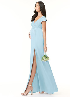 Azazie Allessia Maternity Bridesmaid Dresses A-Line Pleated Stretch Satin Floor-Length Dress image3