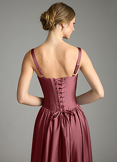 Azazie Evadina Bridesmaid Dresses Desert Rose A-Line Corset Stretch Satin Dress image6