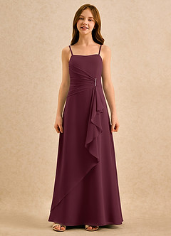 Azazie lolly Girls Formal Robe Demoiselle D'honneur Fillette Robe Trapèze en Mousseline de soie Plissée Cabernet image4