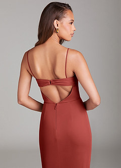 Azazie Leonis Jurken voor bruidsmeisjes Converteerbaar Jurk van Mesh met Kolom Strapless Terracotta image4