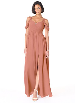 Azazie Lianne Brautjungfernkleider A-Linie Schulterfrei Chiffon Kleid Mai Tai image2