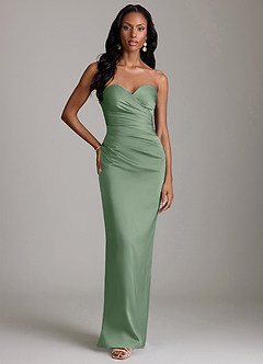 Azazie Sonora Robes de demoiselle d'honneur Robe Fourreau en Satin extensible Sans bretelles Matcha image6
