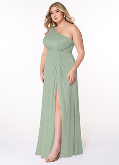 Azazie Brooke Bridesmaid Dresses Dusty Sage A-Line One Shoulder Mesh Dress image8