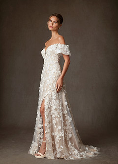 Azazie Vivienne Abiti da Sposa Abito A-Line in Pizzo con Scollo a Cuore Diamante Bianco Nudo image6