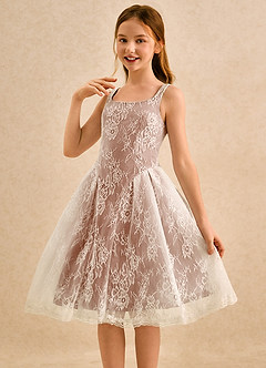 Azazie Cubbie Girls Formal Blumenmädchenkleider A-Linie Spitze Kleid Bronzer image3