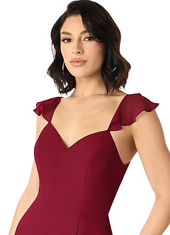 Azazie Everett Bridesmaid Dresses Burgundy A-Line V-neck Ruched Chiffon Dress image4