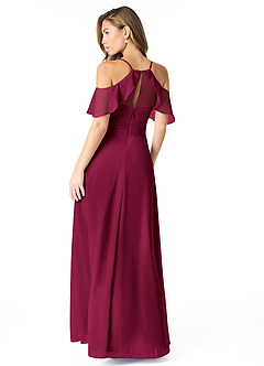 Azazie Dakota Brautjungfernkleider A-Linie V-Hals Gefaltet Chiffon Kleid Burgunderrot image6