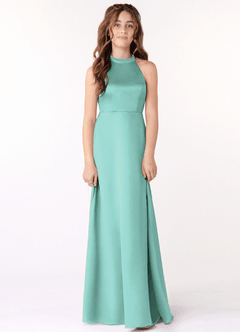 Azazie Laurel Junior Aqua A-Line Stretch Satin Dress image1