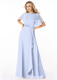 Azazie Aaliyah Modest Bridesmaid Dresses A-Line Scoop Pleated Chiffon Floor-Length Dress image1