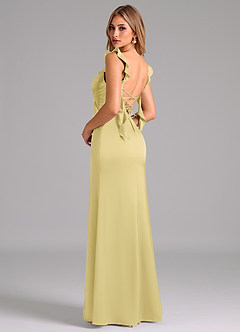 Azazie Jessamine Bridesmaid Dresses Lemon Sorbet A-Line Corset Stretch Satin Dress image2