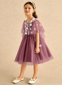 Azazie Mollie Flower Girl Dresses Desert Rose A-Line Lace Tulle Dress image5