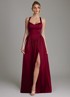 Azazie Francis Bridesmaid Dresses Burgundy A-Line Corset Stretch Satin Dress image1