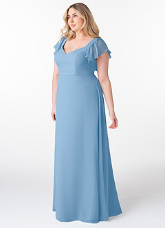 Azazie Syenna Bridesmaid Dresses Powder Blue A-Line Ruched Chiffon Dress image3