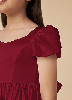 Azazie Juno Flower Girl Dresses Burgundy A-Line Sweetheart Neckline Matte Satin Dress image3