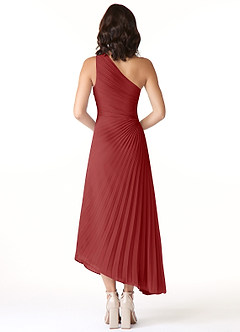Azazie Kirra Bridesmaid Dresses Rust A-Line One Shoulder Chiffon Dress image2