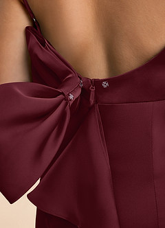 Azazie Lioren Junior Cabernet Sheath Bow Stretch Satin Dress image6
