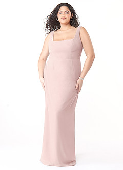 Azazie Flori Bridesmaid Dresses Blushing Pink Sheath Square Neckline Chiffon Dress image9