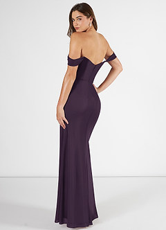 Azazie Kit Bridesmaid Dresses Plum Mermaid Off the Shoulder Mesh Dress image4