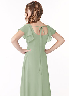 Azazie Bondi Junior Dusty Sage A-Line Bow Chiffon Dress image3