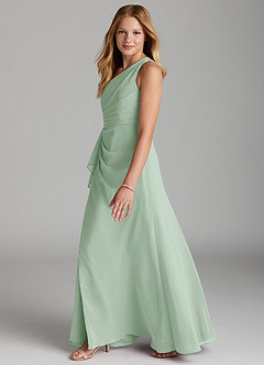 Azazie Maive Junior Agave A-Line Pleated Chiffon Dress image5