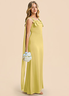 Azazie Chelsea Junior Canary Sheath Pleated Stretch Satin Dress image1