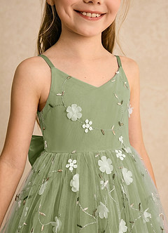 Azazie Junebug Blumenmädchenkleider Ballkleid Spaghetti Riemen Tüll Kleid Pistazie image6