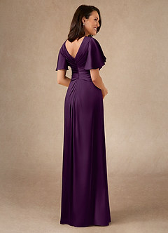 Azazie Emmeline Mother of the Bride Dresses Grape A-Line Pleated Stretch Satin Dress image2