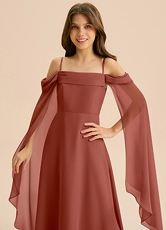 Azazie Moana Junior Linia A Pofałdowany Szyfon Długość podłogi Młodsza druhna Sukienka image7