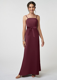Azazie Anina Junior Cabernet A-Line Bow Matte Satin Dress image4