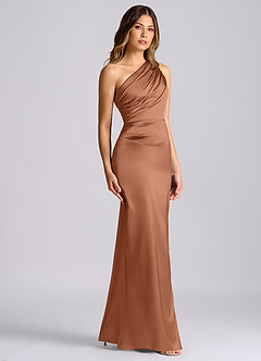 Azazie Akilah Brudtärnklänningar Klä av Sjöjungfru i Stretch Satin Ena axeln Bronzer image3