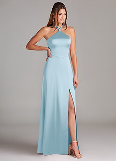 Azazie Elliana Brautjungfernkleider A-Linie Seitliche Cut-Outs Stretch-Satin Kleid Himmelblau image3