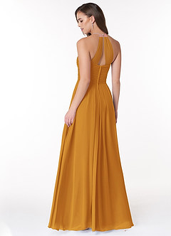 Azazie Ginger Bridesmaid Dresses Butterscotch A-Line Halter Pleated Chiffon Dress image4