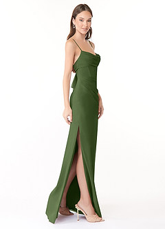 Azazie Mai Bridesmaid Dresses Olive Sheath Pleated Chiffon Dress image3