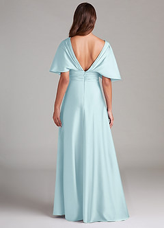 Azazie Pamela Robes de demoiselle d'honneur Robe Trapèze en Satin extensible Plissée Bleu Nuage image2