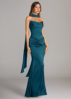 Azazie Sorrel Bridesmaid Dresses Ink Blue Mermaid Strapless Stretch Satin Convertible Dress image3